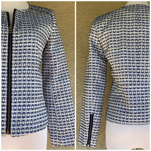 J. Crew Navy & White Woven Jacket Zip-Up Small - Picture 2 of 8